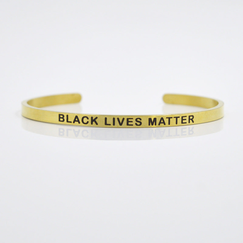 Letras de acero inoxidable de oro de 4 mm al por mayor titanio acero C Shape Breathe Dream Pulsera intrépida